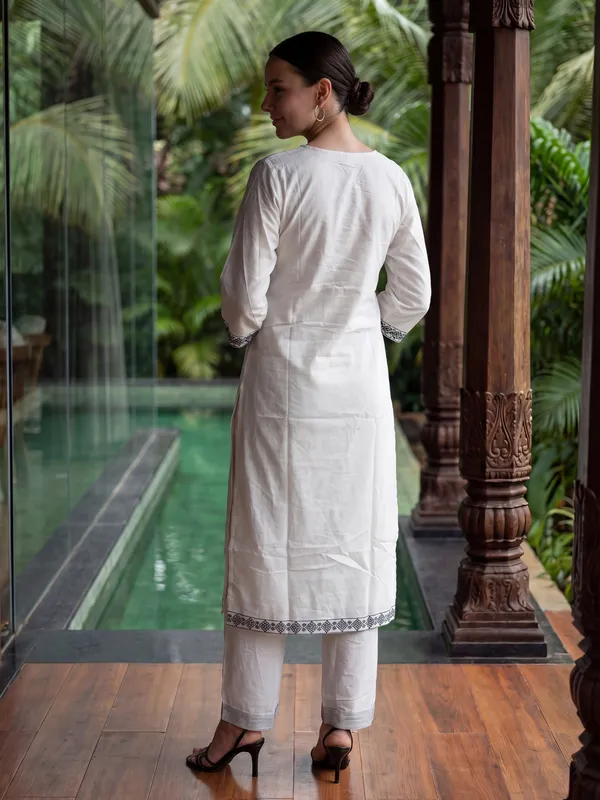 White_Printed_Pure_Cotton_Kurta_Trouser_Set