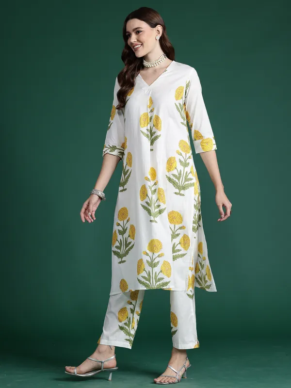 White_Printed_Pure_Cotton_Kurta_Trouser_Set