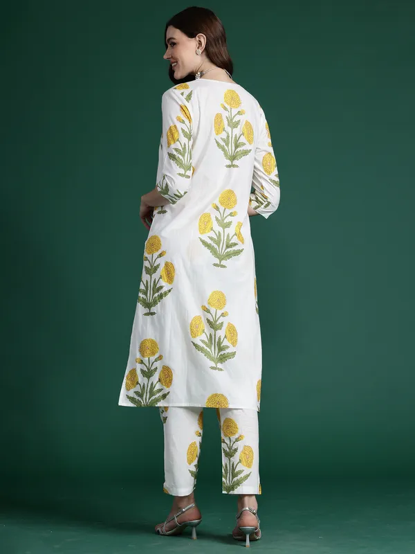 White_Printed_Pure_Cotton_Kurta_Trouser_Set