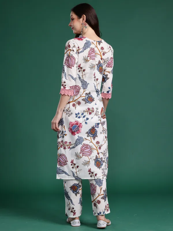 White_Printed_Pure_Cotton_Kurta_Trouser_Set