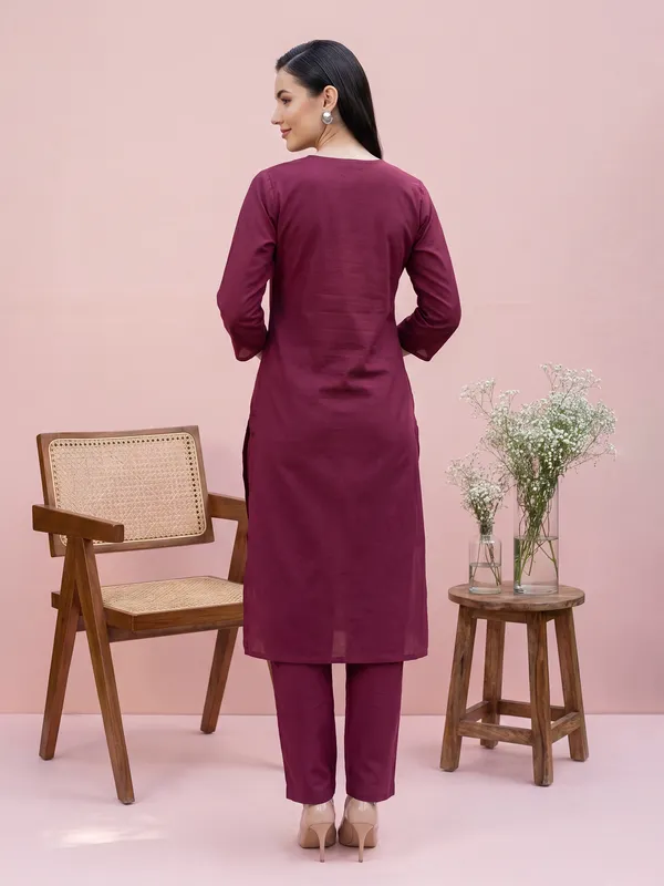 Burgundy_Printed_Pure_Cotton_Kurta_Trouser_Set