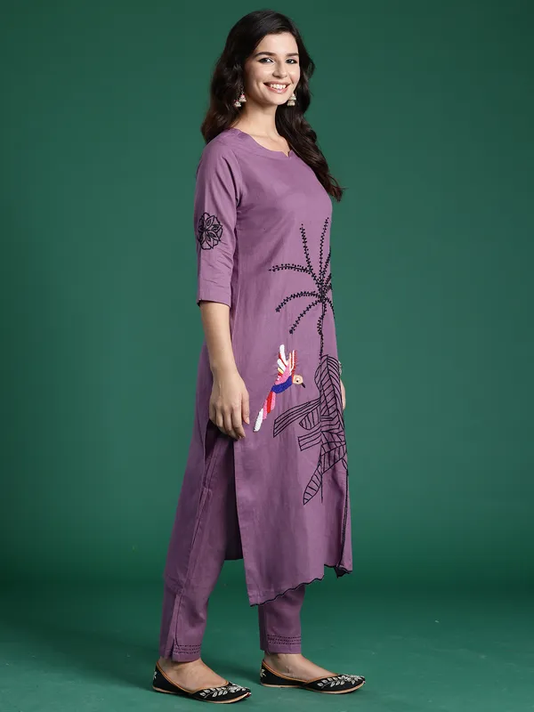 Burgundy_Embroidered_Pure_Cotton_Kurta_Trouser_Set