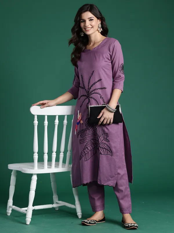 Burgundy_Embroidered_Pure_Cotton_Kurta_Trouser_Set