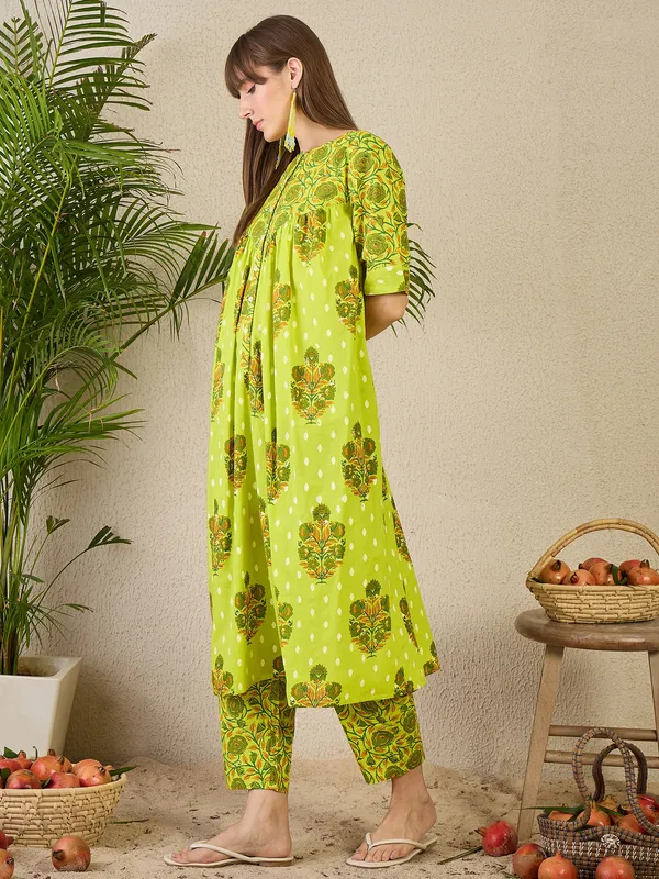 Yellow_Cotton_A-Line_Kurta_with_Trousers