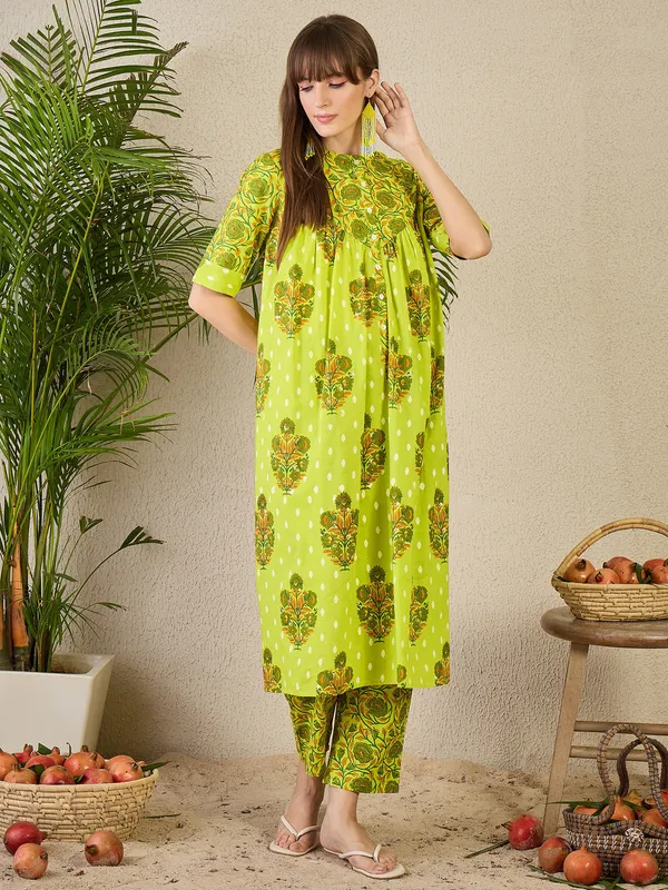 Yellow_Cotton_A-Line_Kurta_with_Trousers