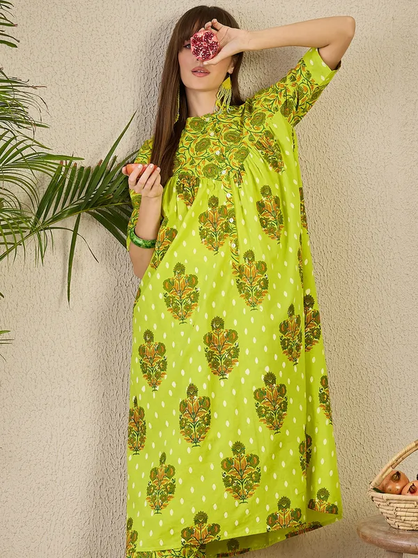 Yellow_Cotton_A-Line_Kurta_with_Trousers
