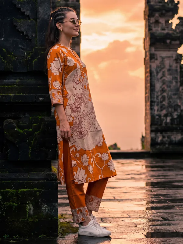 Yellow_Printed_Pure_Cotton_Kurta_Trouser_Set