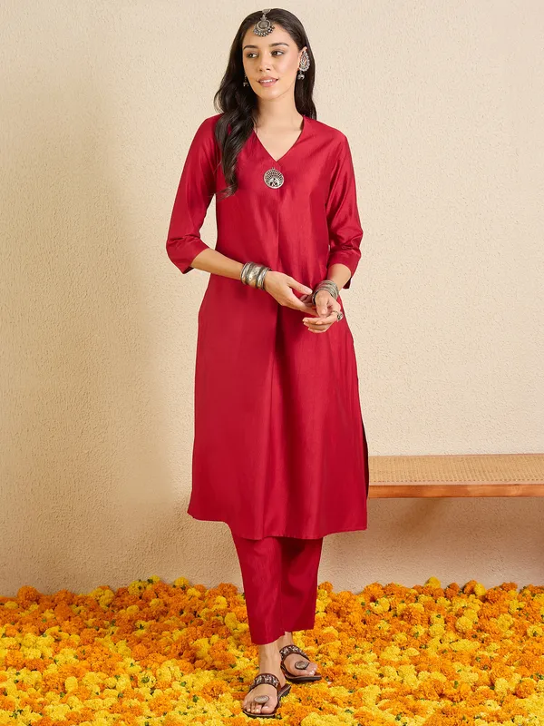 Maroon_Printed_Liva_Kurta_Trouser_Set