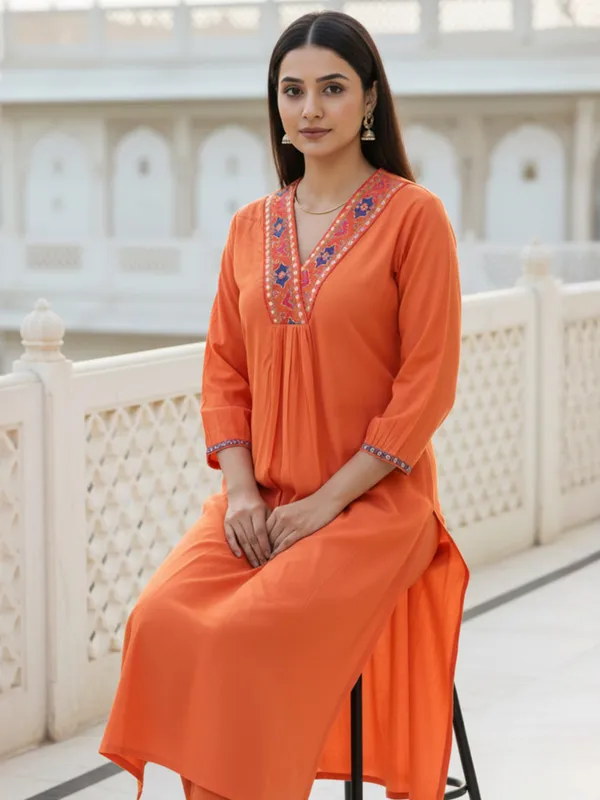 Orange_Embroidered_Liva_Kurta_Trouser_Set