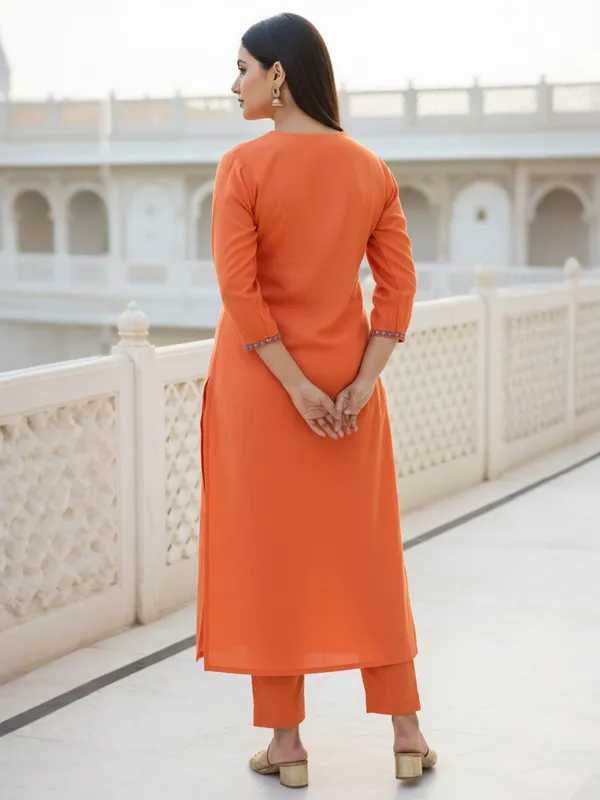 Orange_Embroidered_Liva_Kurta_Trouser_Set