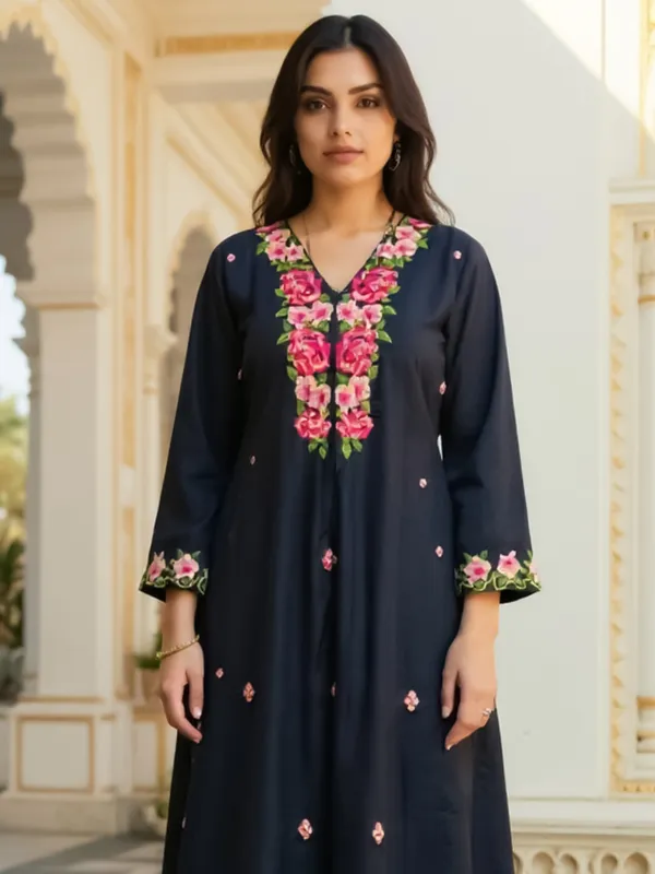 Black_Printed_Viscose_Rayon_Kurta_Trouser_Set