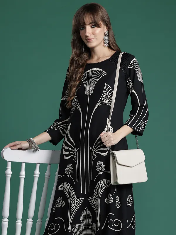 Black_Printed_Viscose_Rayon_Kurta_Trouser_Set