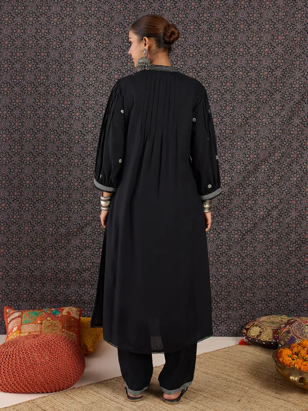 Black_Embroidered_Viscose_Rayon_Kurta_Trouser_Set