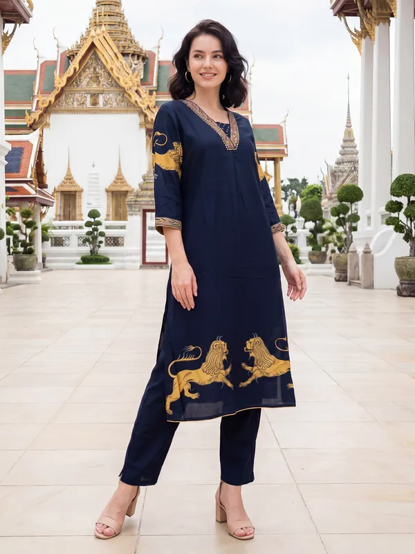 Blue_Printed_Viscose_Rayon_Kurta_Trouser_Set