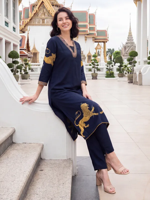 Blue_Printed_Viscose_Rayon_Kurta_Trouser_Set