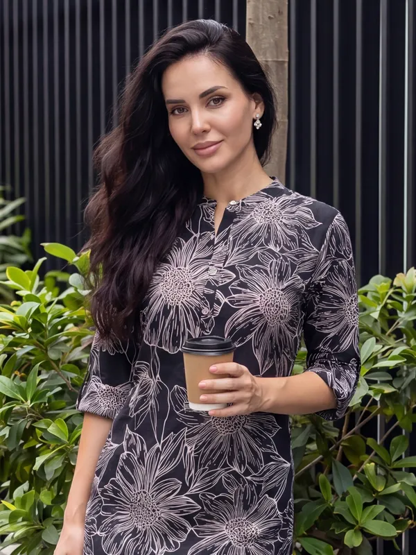 Black_Printed_Viscose_Rayon_Kurta_Trouser_Set