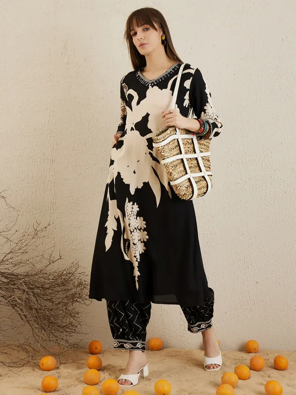 Black_Embroidered_Viscose_Rayon_Kurta_Trouser_Set