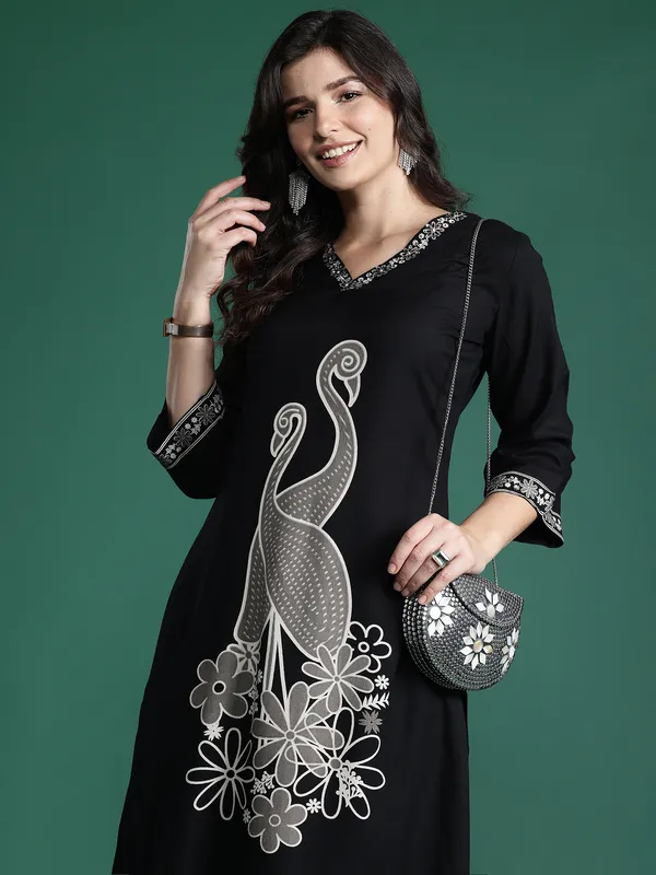 Black_Embroidered_Viscose_Rayon_Kurta_Trouser_Set