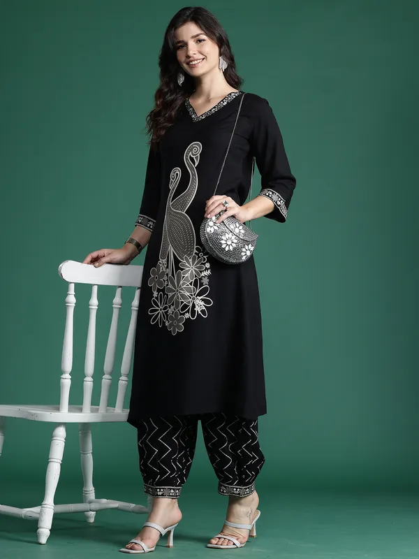 Black_Embroidered_Viscose_Rayon_Kurta_Trouser_Set