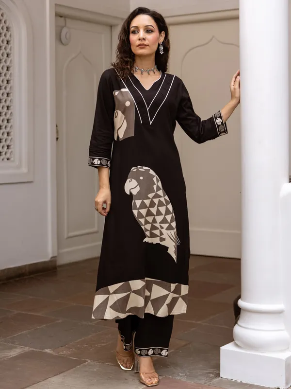 Black_Printed_Viscose_Rayon_Kurta_Trouser_Set
