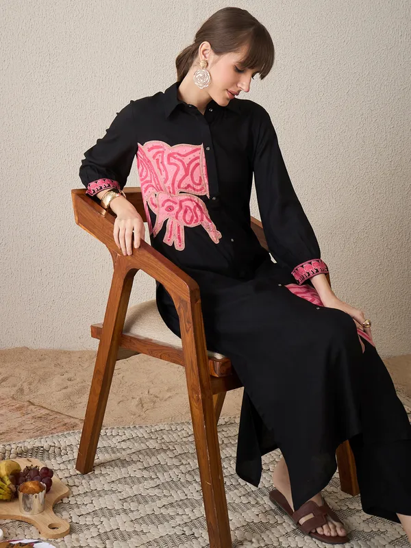 Black_Embroidered_Viscose_Rayon_Kurta_Trouser_Set