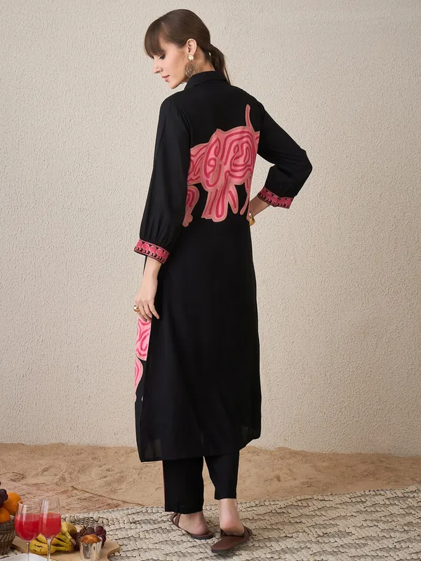 Black_Embroidered_Viscose_Rayon_Kurta_Trouser_Set