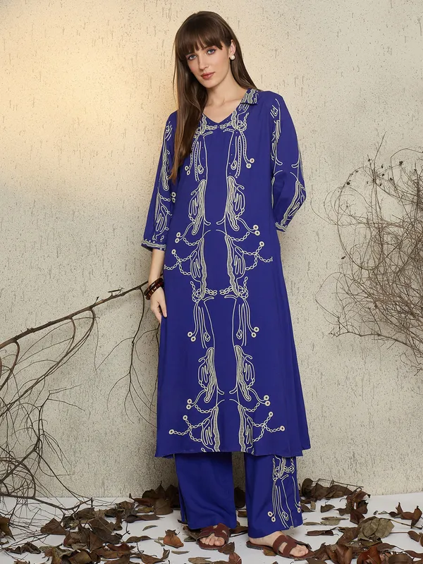 Blue_Printed_Viscose_Rayon_Kurta_Trouser_Set
