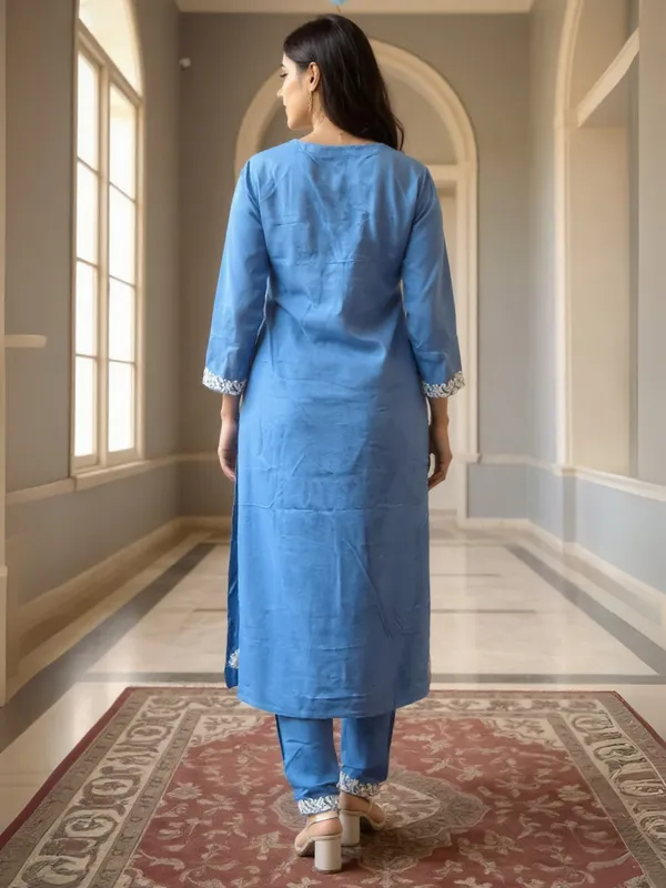 Blue_Embroidered_Viscose_Rayon_Kurta_Trouser_Set