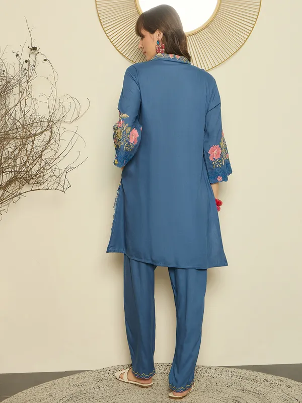 Blue_Embroidered_Viscose_Rayon_Kurta_Trouser_Set