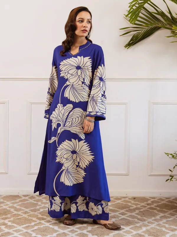 Blue_Printed_Viscose_Rayon_Kurta_Trouser_Set
