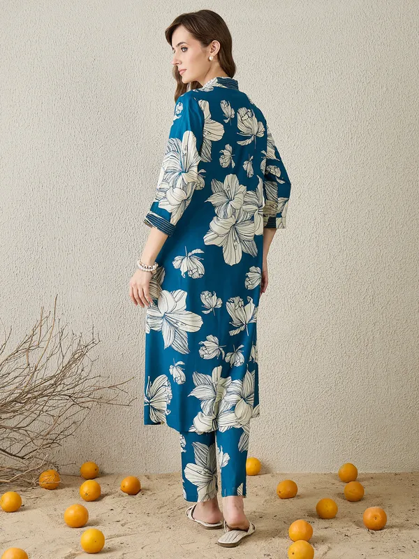 Blue_Printed_Viscose_Rayon_Kurta_Trouser_Set