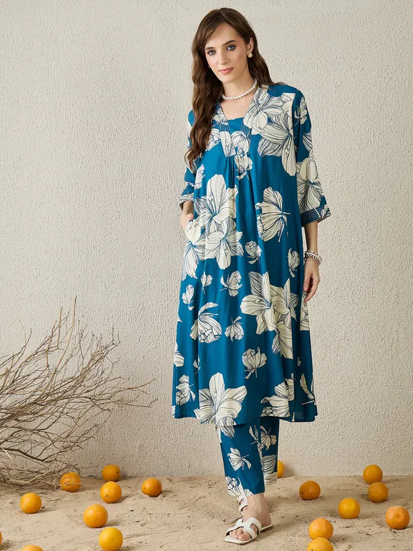 Blue_Printed_Viscose_Rayon_Kurta_Trouser_Set