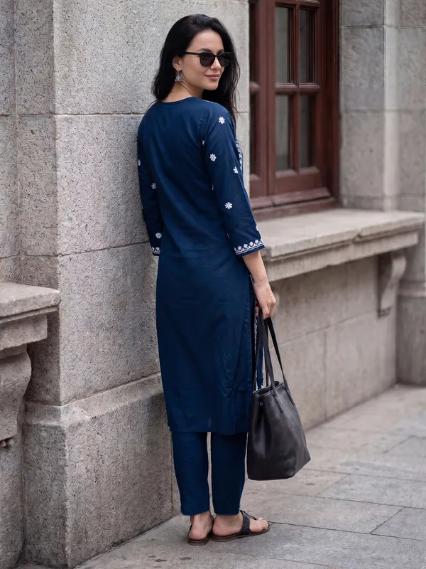 Blue_Embroidered_Viscose_Rayon_Kurta_Trouser_Set