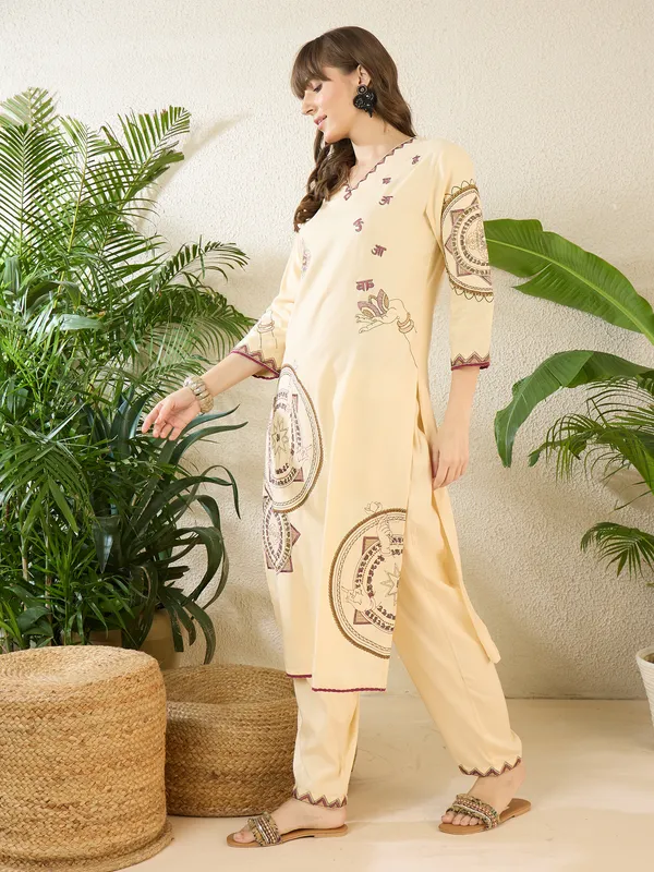 Cream_Rayon_Straight_Kurta_with_Palazzos