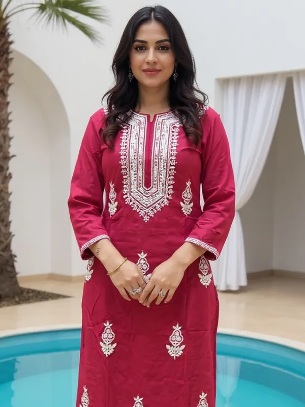 Maroon_Embroidered_Viscose_Rayon_Kurta_Trouser_Set