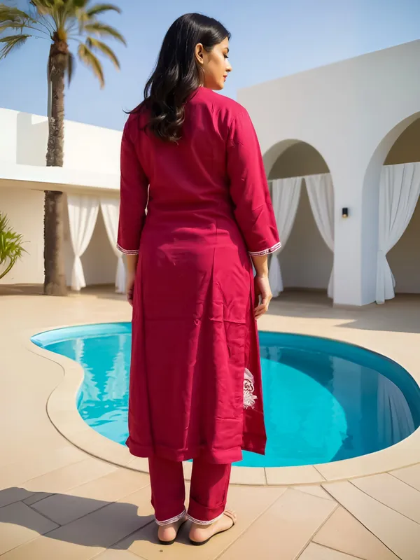 Maroon_Embroidered_Viscose_Rayon_Kurta_Trouser_Set