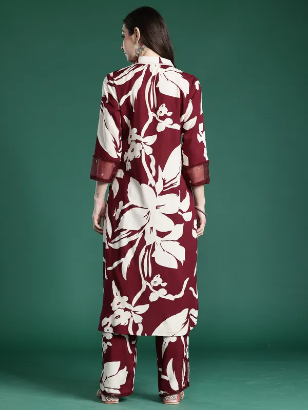 Maroon_Printed_Viscose_Rayon_Kurta_Trouser_Set