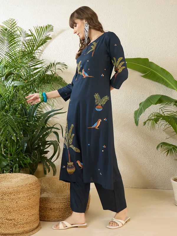 Navy_Blue_Rayon_A-Line_Kurta_with_Palazzos