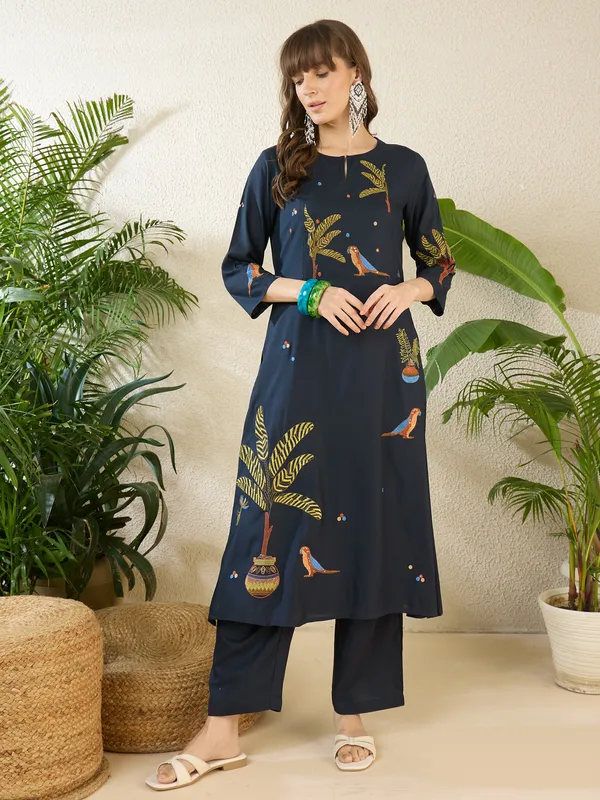 Navy_Blue_Rayon_A-Line_Kurta_with_Palazzos
