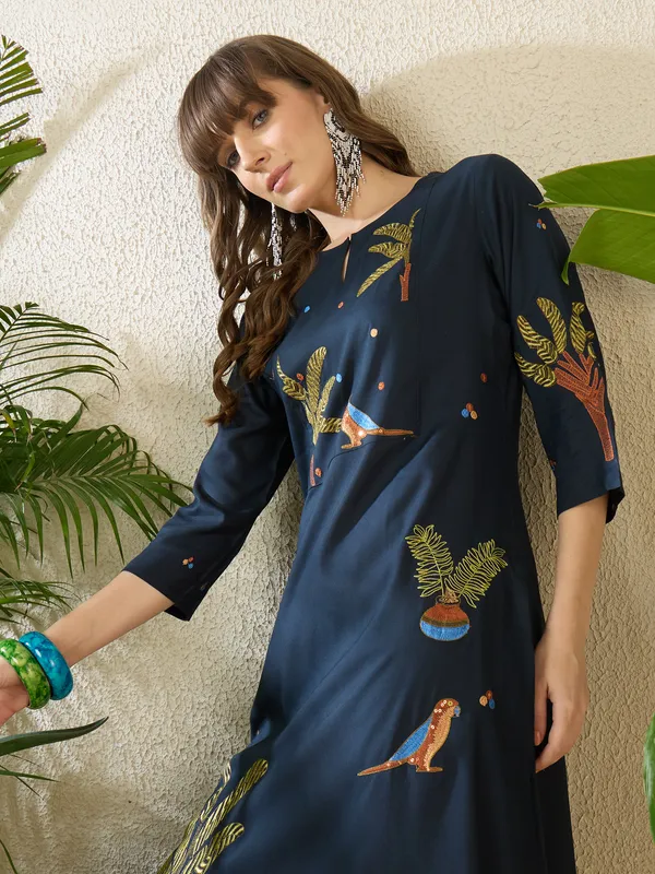 Navy_Blue_Rayon_A-Line_Kurta_with_Palazzos