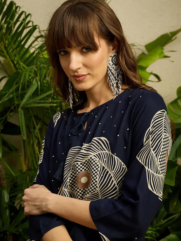 Navy_Blue_Printed_Viscose_Rayon_Kurta_Trouser_Set