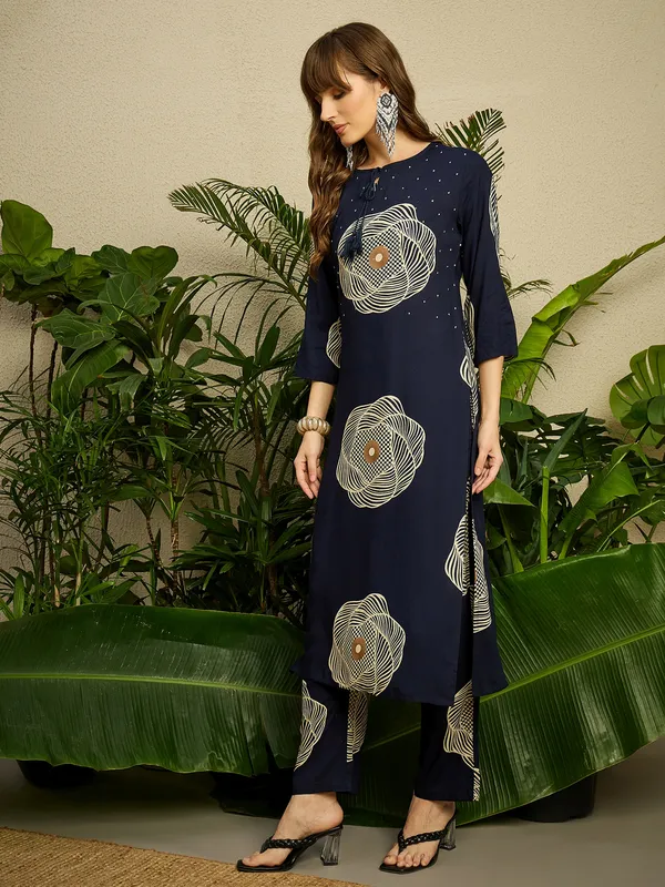 Navy_Blue_Printed_Viscose_Rayon_Kurta_Trouser_Set