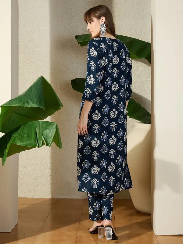Navy_Blue_Printed_Viscose_Rayon_Kurta_Trouser_Set