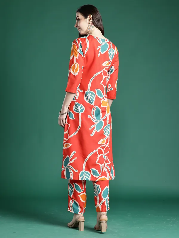 Orange_Printed_Pure_Cotton_Kurta_Trouser_Set