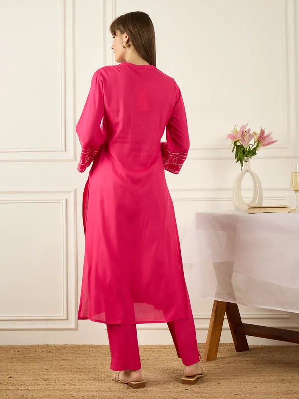 Pink_Embroidered_Viscose_Rayon_Kurta_Trouser_Set