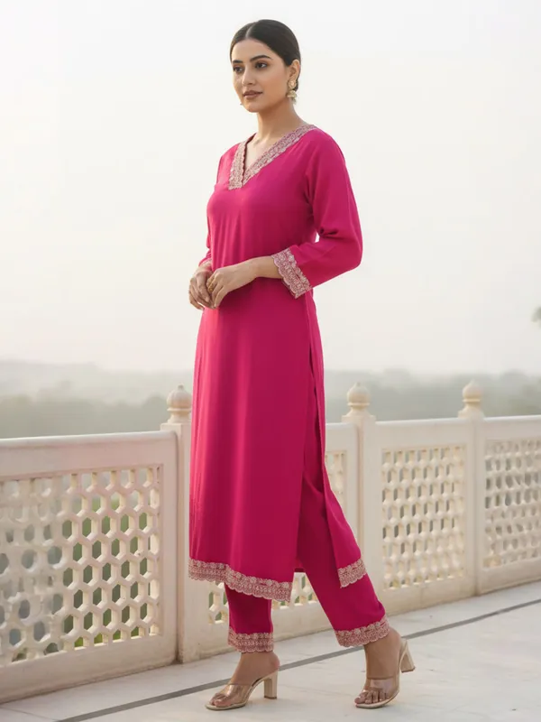 Pink_Embroidered_Viscose_Rayon_Kurta_Trouser_Set