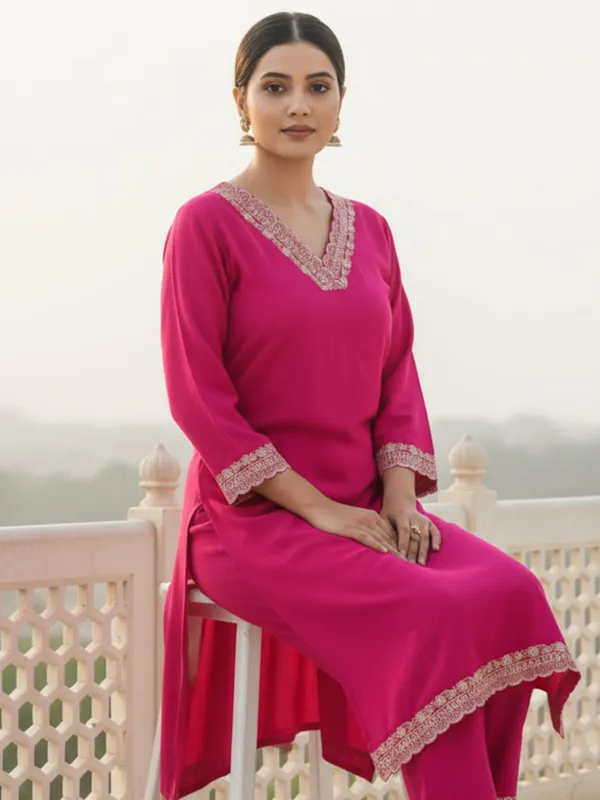 Pink_Embroidered_Viscose_Rayon_Kurta_Trouser_Set