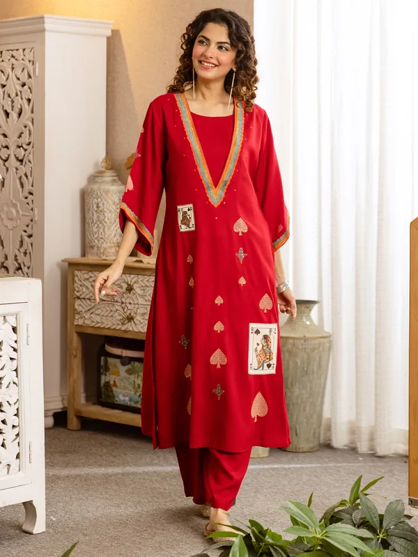 Pink_Embroidered_Viscose_Rayon_Kurta_Trouser_Set