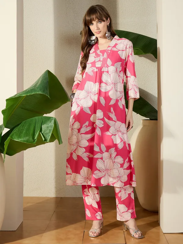 Pink_Printed_Viscose_Rayon_Kurta_Trouser_Set