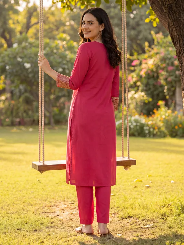Pink_Embroidered_Viscose_Rayon_Kurta_Trouser_Set